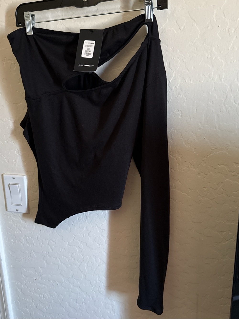Fashion Nova Black One-Shoulder Long Sleeve Bodysuit